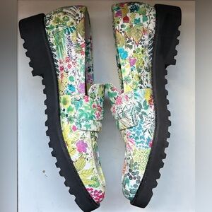 Franco Sarto Platform Penny Loafers Sz 11 Floral Print Chunky Slip On Shoes